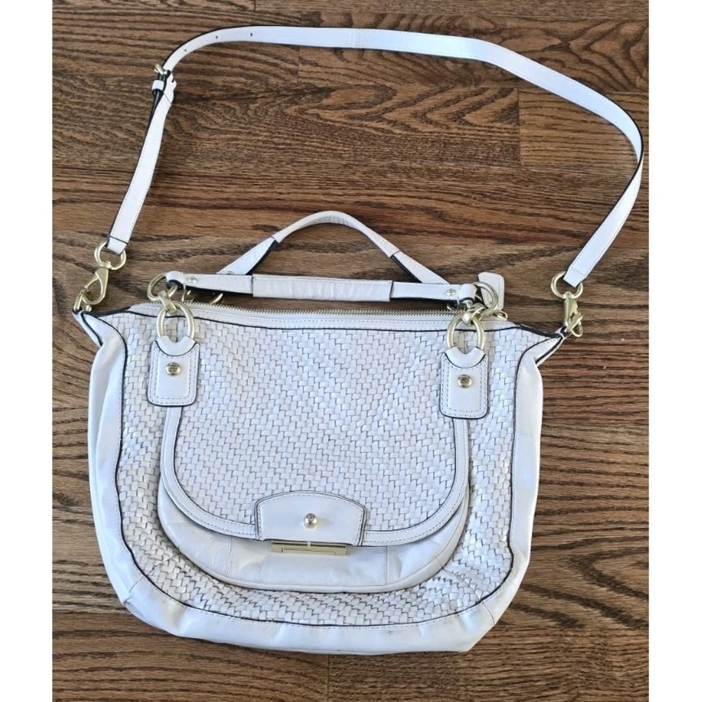 VINTAGE COACH Kristin Woven Leather Crossbody/Satchel Shoulder Bag White - Picture 2 of 11